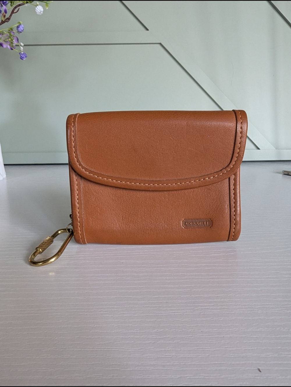 Coach Tan Leather Wallet with Gold Chain